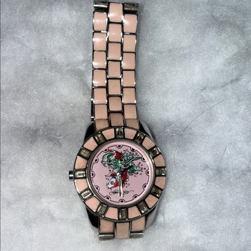 Vintage pink ed hardy koi fish watch